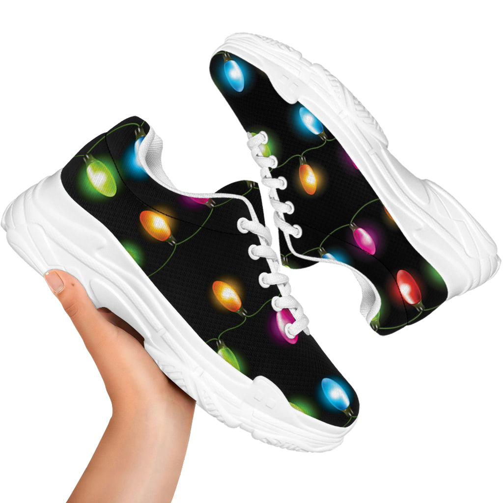 Colorful Christmas Lights Print White Chunky Shoes