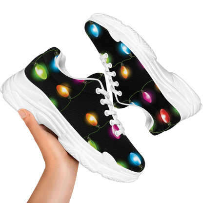 Colorful Christmas Lights Print White Chunky Shoes