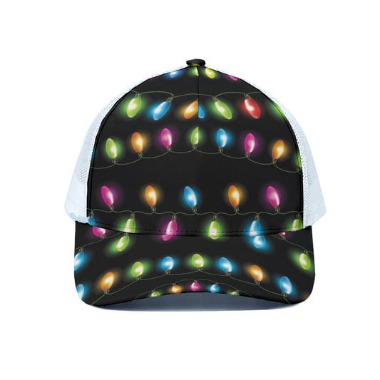 Colorful Christmas Lights Print White Mesh Trucker Cap