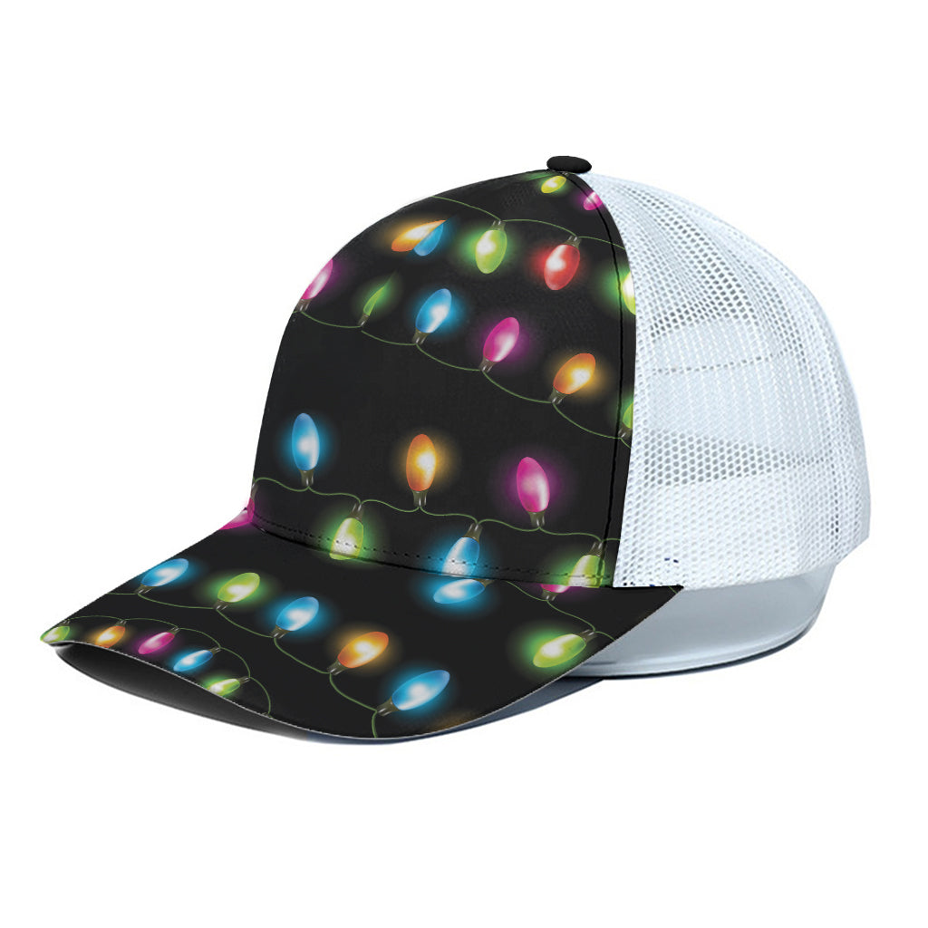 Colorful Christmas Lights Print White Mesh Trucker Cap