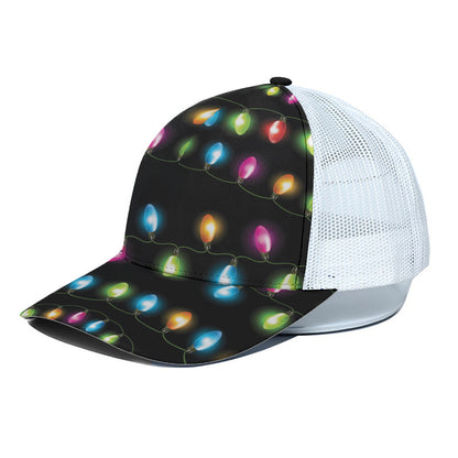 Colorful Christmas Lights Print White Mesh Trucker Cap