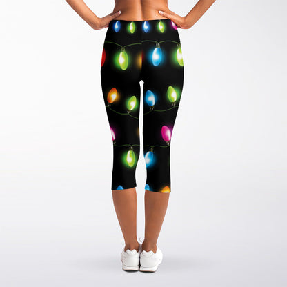 Colorful Christmas Lights Print Women's Capri Leggings