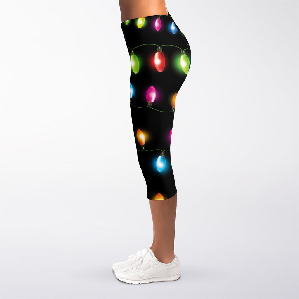 Colorful Christmas Lights Print Women's Capri Leggings