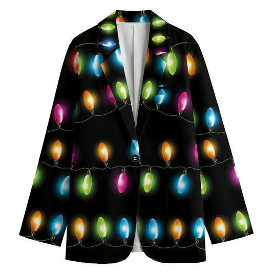 Colorful Christmas Lights Print Women's Cotton Blazer