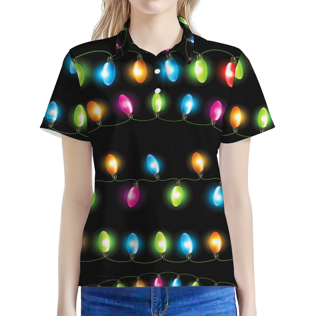Colorful Christmas Lights Print Women's Polo Shirt