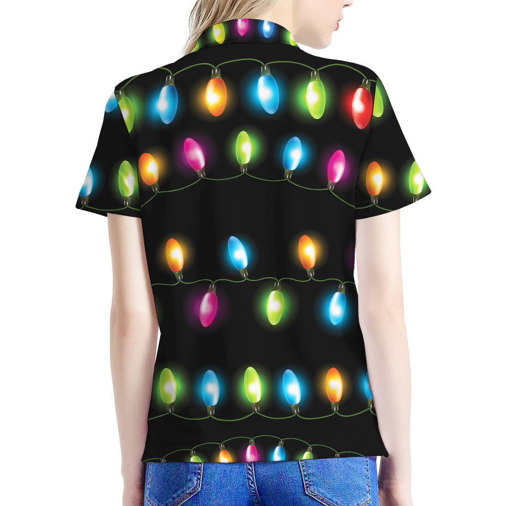Colorful Christmas Lights Print Women's Polo Shirt