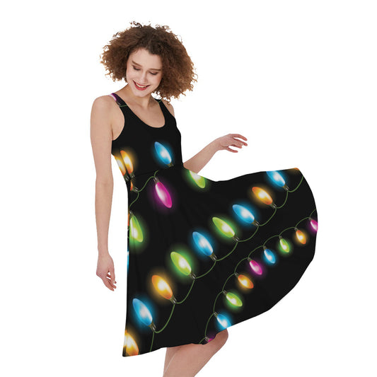 Colorful Christmas Lights Print Women's Sleeveless Dress