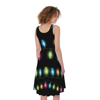 Colorful Christmas Lights Print Women's Sleeveless Dress
