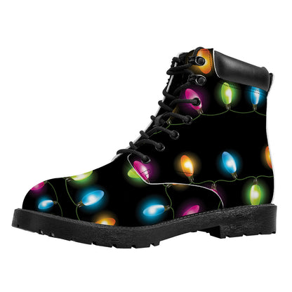 Colorful Christmas Lights Print Work Boots