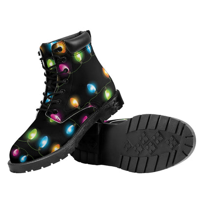 Colorful Christmas Lights Print Work Boots