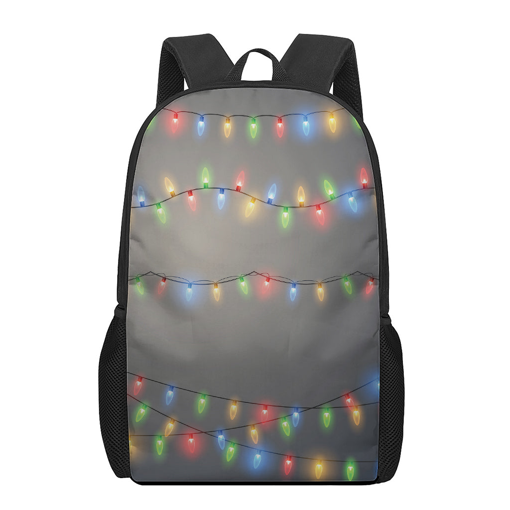 Colorful Christmas String Lights Print 17 Inch Backpack