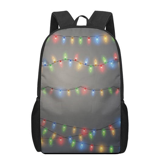 Colorful Christmas String Lights Print 17 Inch Backpack