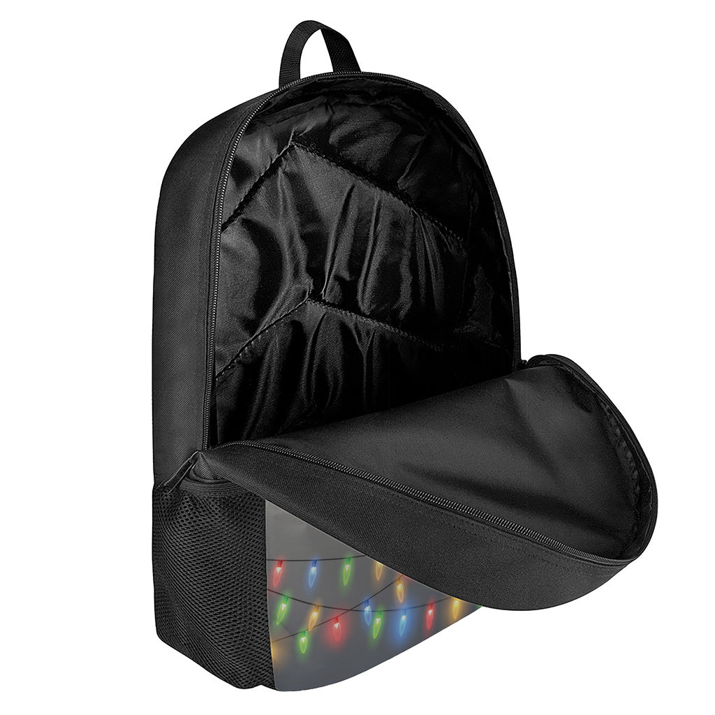 Colorful Christmas String Lights Print 17 Inch Backpack