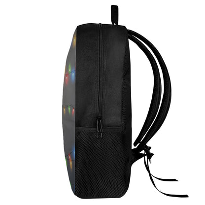 Colorful Christmas String Lights Print 17 Inch Backpack