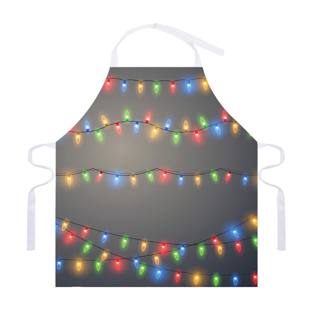 Colorful Christmas String Lights Print Adjustable Apron