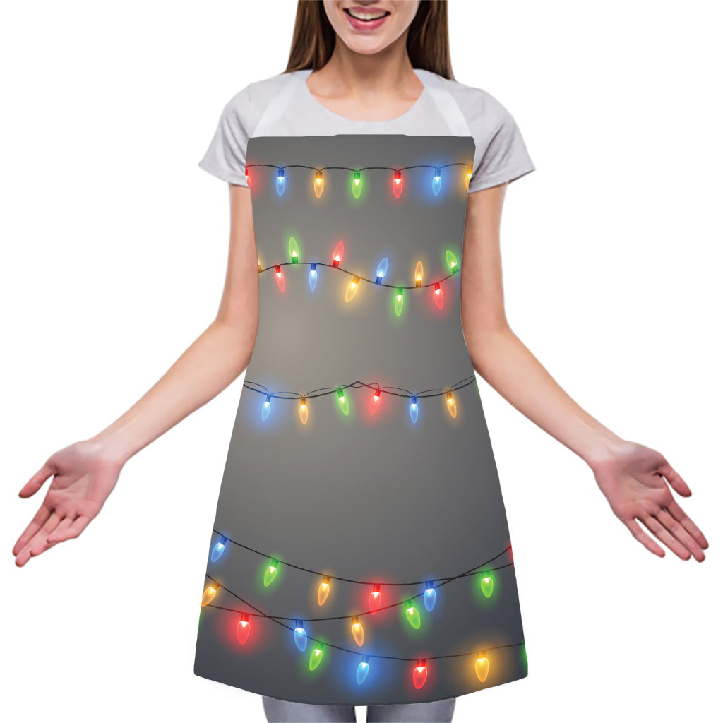 Colorful Christmas String Lights Print Adjustable Apron
