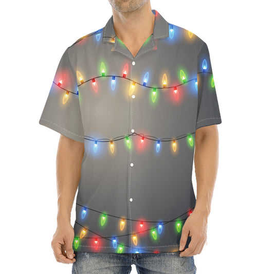 Colorful Christmas String Lights Print Aloha Shirt