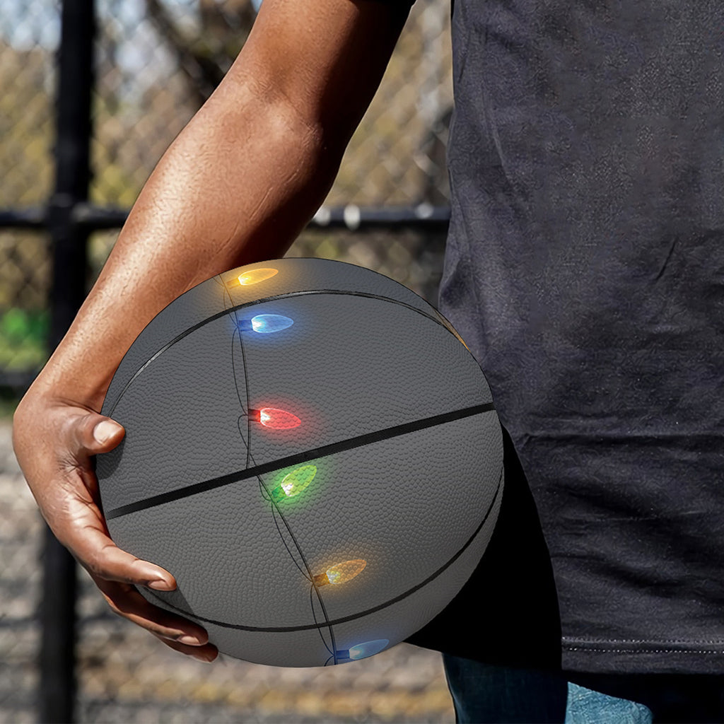 Colorful Christmas String Lights Print Basketball