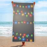 Colorful Christmas String Lights Print Beach Towel