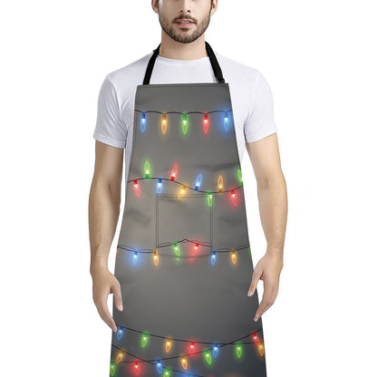 Colorful Christmas String Lights Print Bib Apron With Pocket