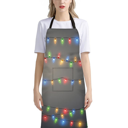 Colorful Christmas String Lights Print Bib Apron With Pocket