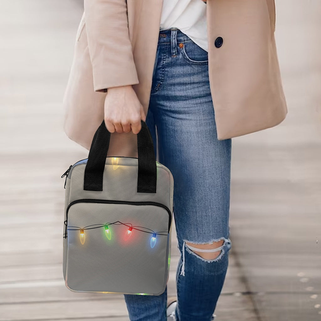 Colorful Christmas String Lights Print Bible Tote Bag