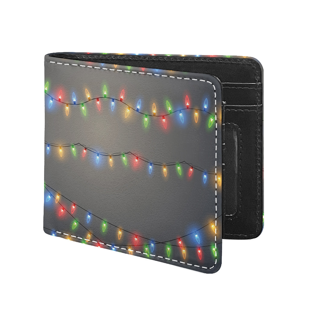 Colorful Christmas String Lights Print Bifold Wallet