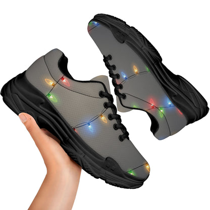Colorful Christmas String Lights Print Black Chunky Shoes