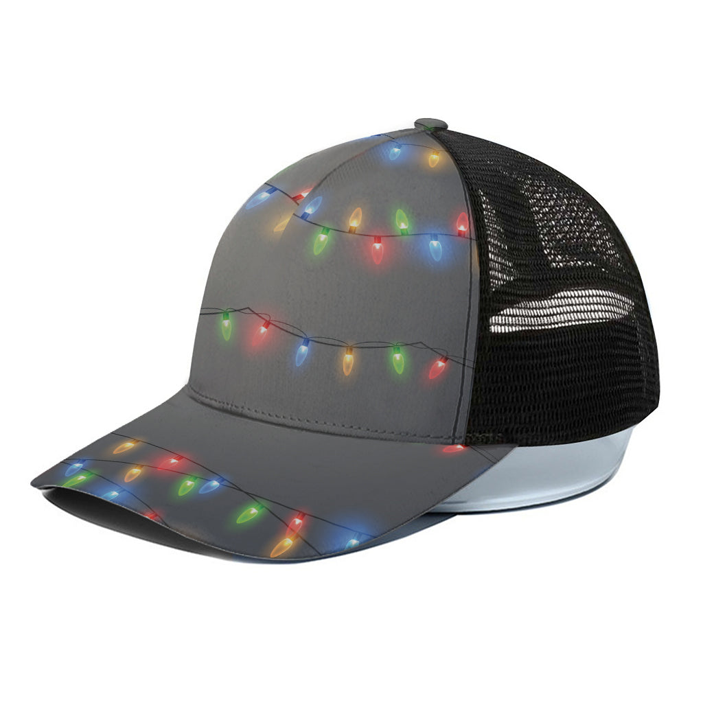 Colorful Christmas String Lights Print Black Mesh Trucker Cap