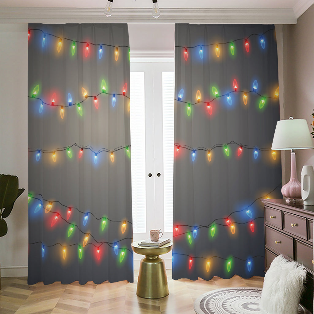 Colorful Christmas String Lights Print Blackout Pencil Pleat Curtains