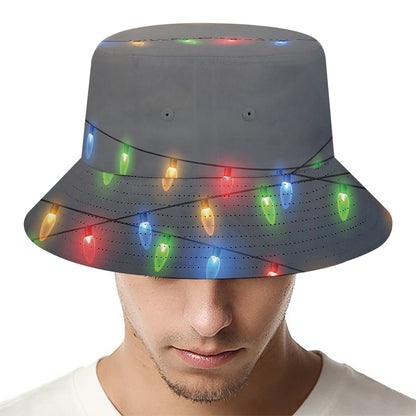 Colorful Christmas String Lights Print Bucket Hat