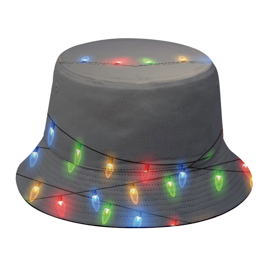 Colorful Christmas String Lights Print Bucket Hat