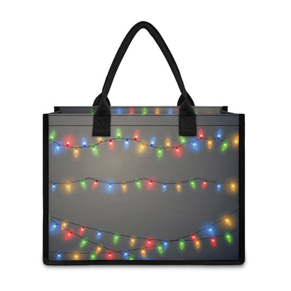 Colorful Christmas String Lights Print Canvas Tote Bag