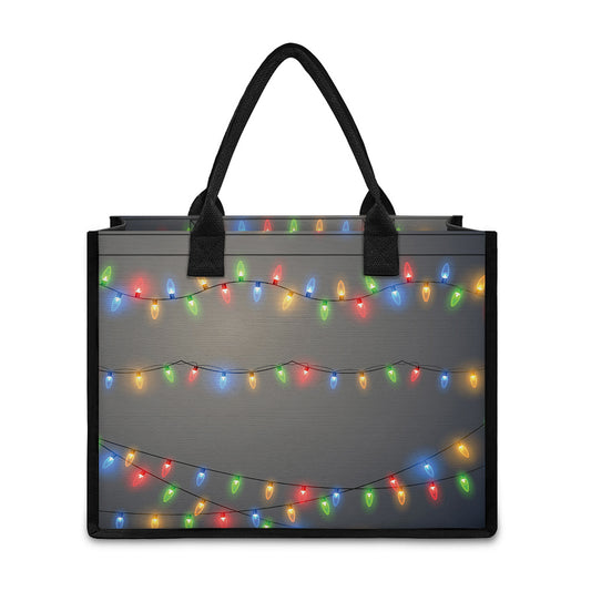 Colorful Christmas String Lights Print Canvas Tote Bag