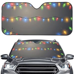 Colorful Christmas String Lights Print Car Windshield Sun Shade