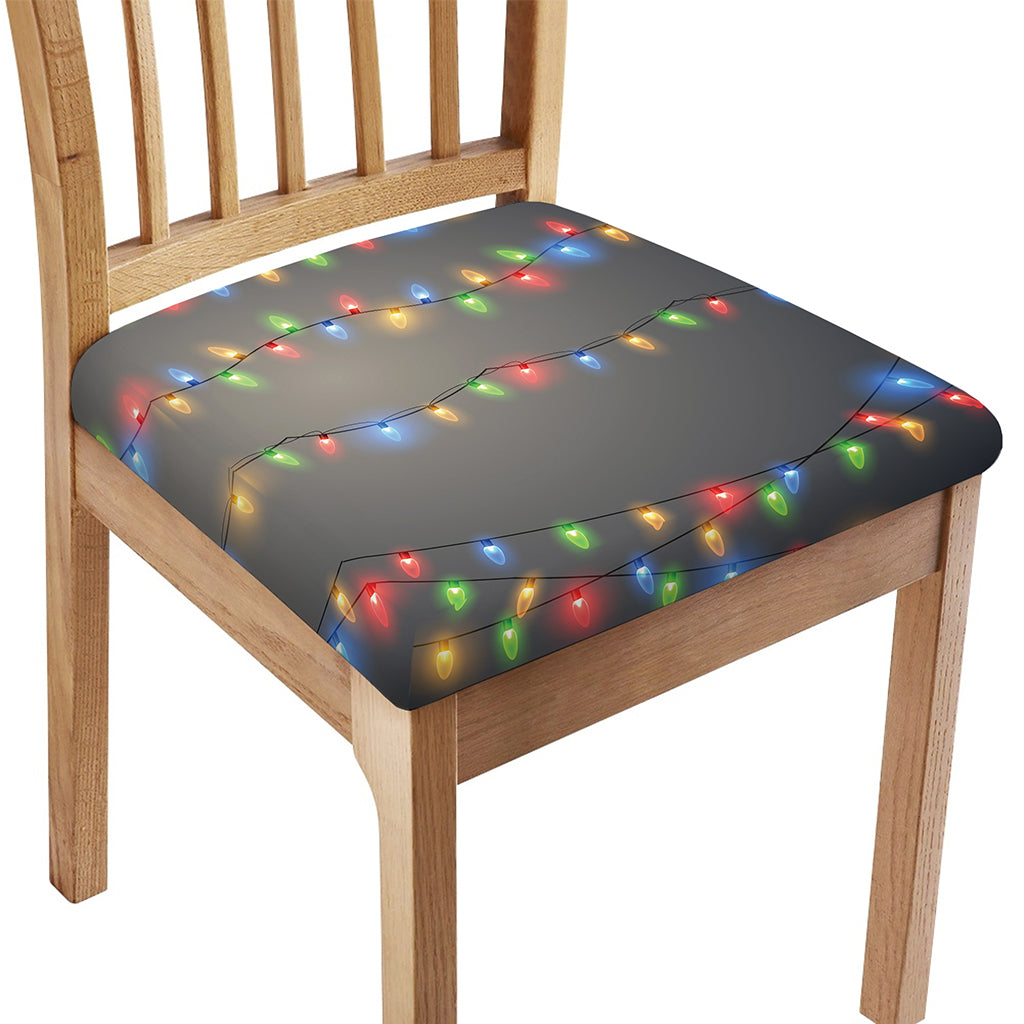 Colorful Christmas String Lights Print Chair Cushion Cover