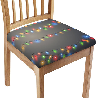 Colorful Christmas String Lights Print Chair Cushion Cover
