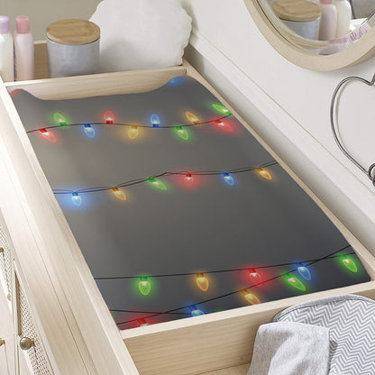Colorful Christmas String Lights Print Changing Pad Cover