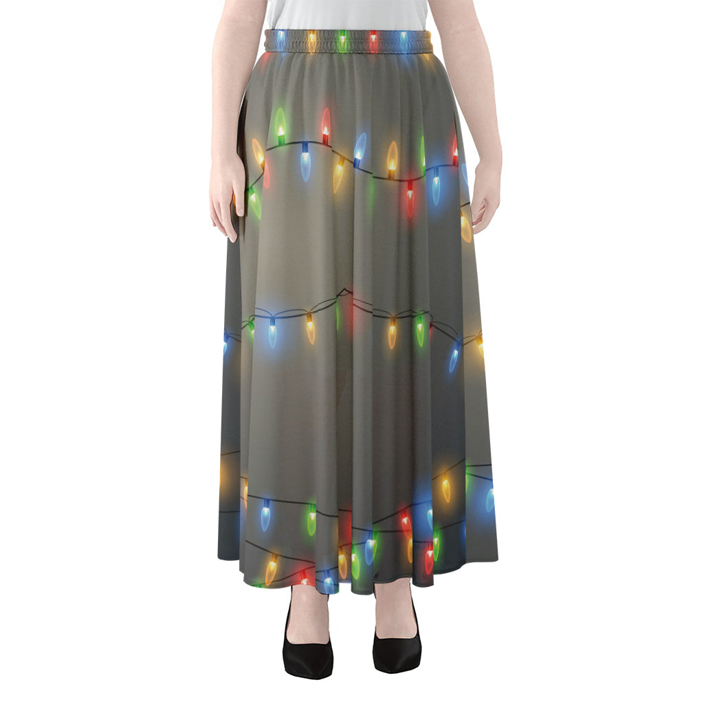 Colorful Christmas String Lights Print Chiffon Maxi Skirt