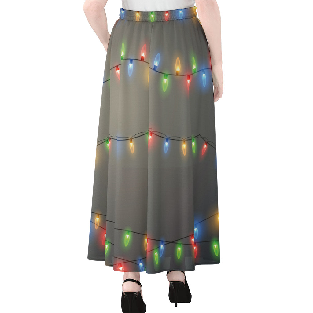 Colorful Christmas String Lights Print Chiffon Maxi Skirt