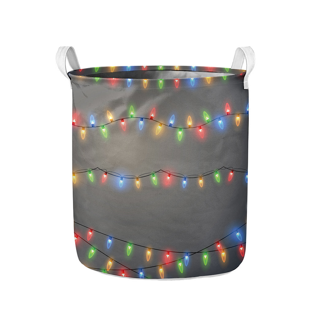 Colorful Christmas String Lights Print Collapsible Laundry Basket