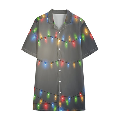 Colorful Christmas String Lights Print Cotton Hawaiian Shirt