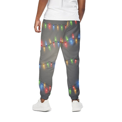 Colorful Christmas String Lights Print Cotton Pants