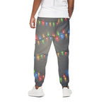Colorful Christmas String Lights Print Cotton Pants