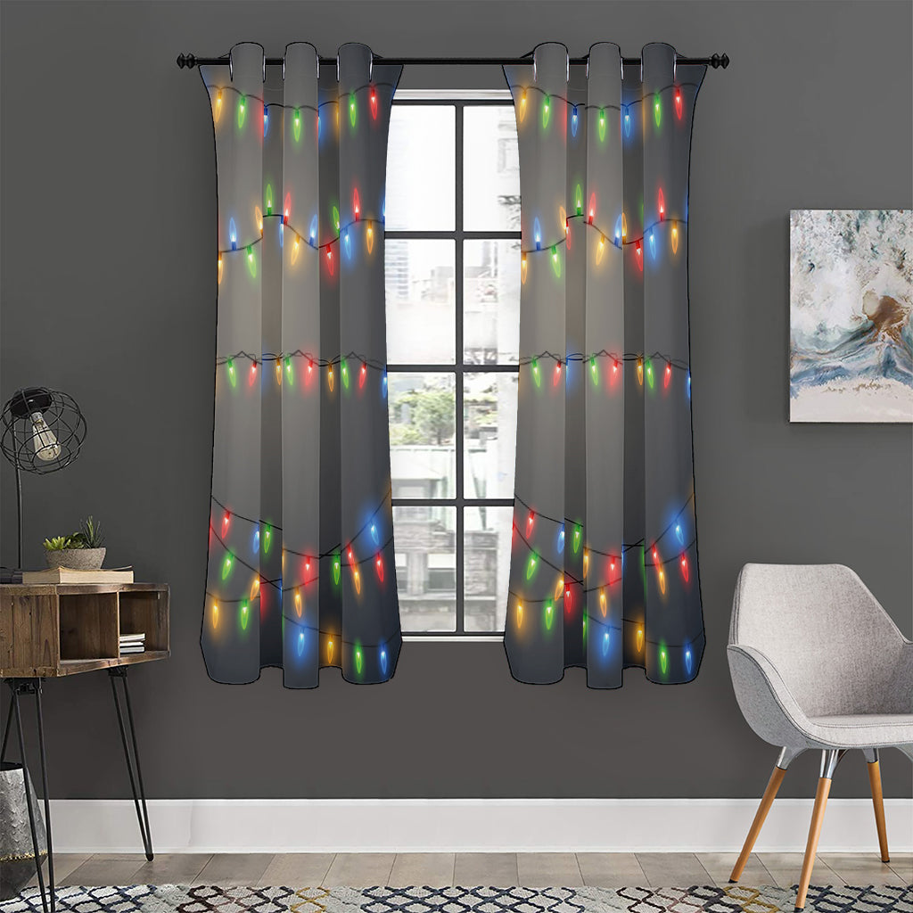 Colorful Christmas String Lights Print Curtain