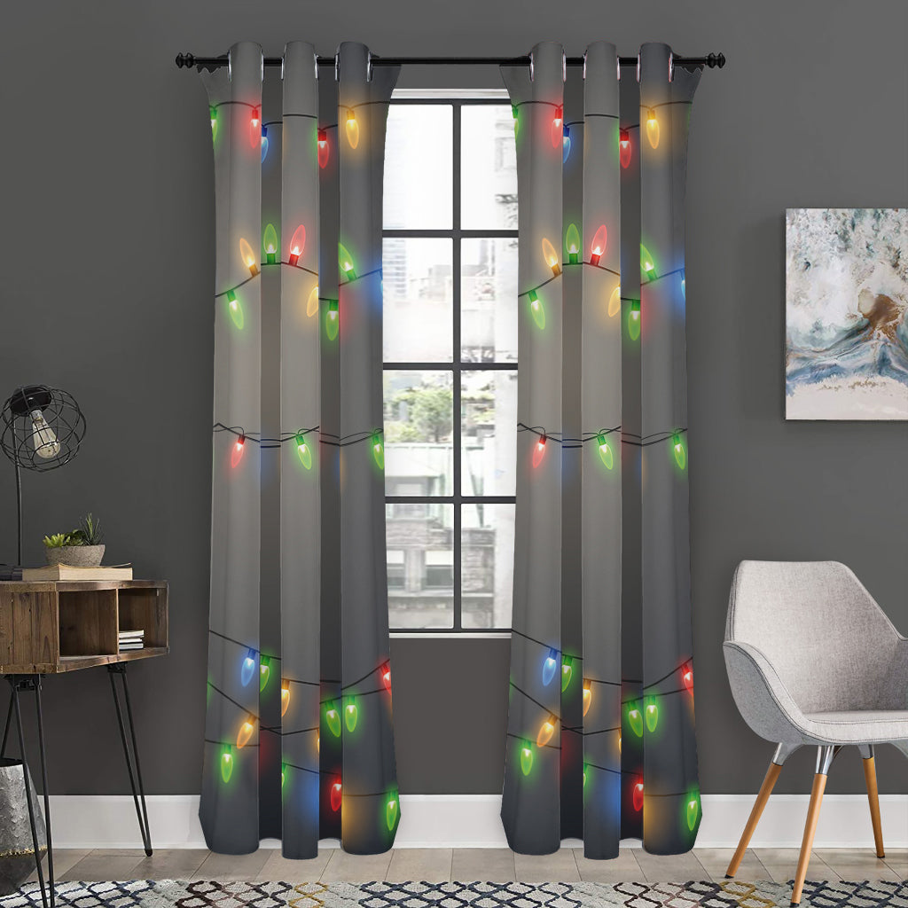 Colorful Christmas String Lights Print Curtain