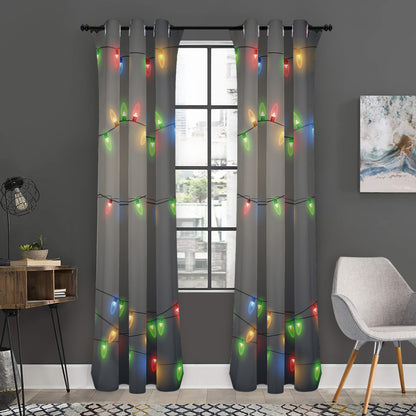 Colorful Christmas String Lights Print Curtain