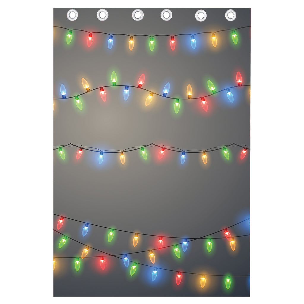 Colorful Christmas String Lights Print Curtain
