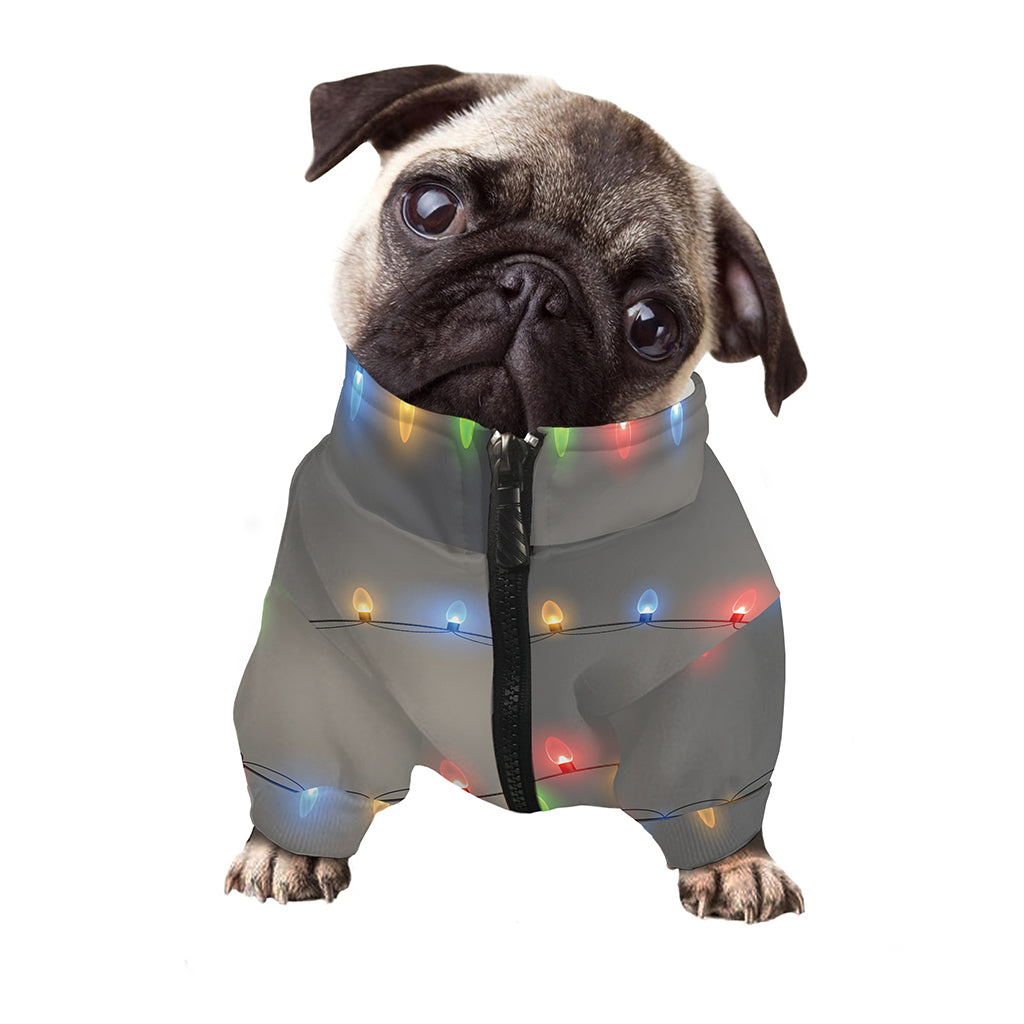 Colorful Christmas String Lights Print Dog Zip Up Jacket