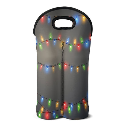 Colorful Christmas String Lights Print Double Neoprene Wine Tote